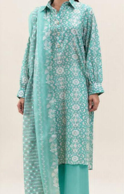 3 Piece Sea Green Digital Printed Lawn Suit Unstitched beechtree