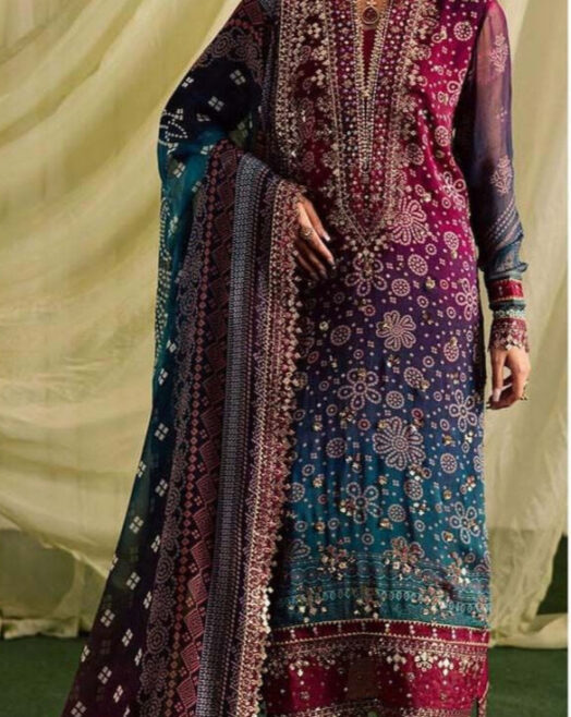 Plum & Teal 3 Piece Unstitched Heavy Embroidered Lawn Suit