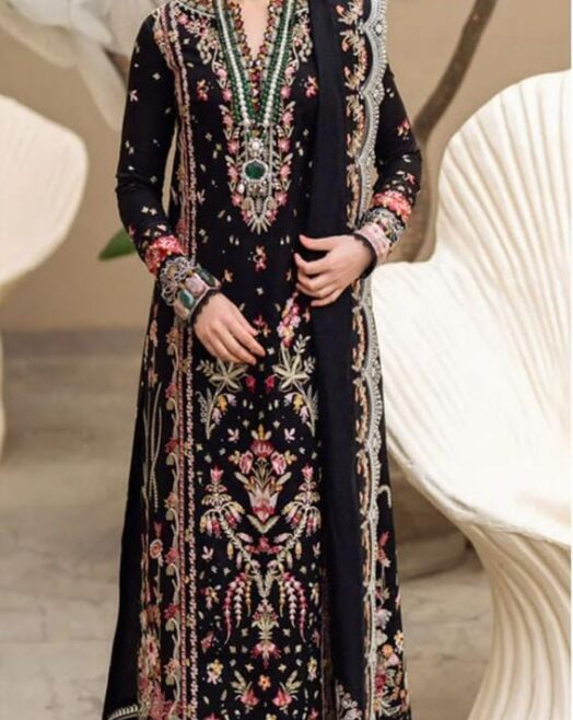 3 Piece Black Heavy Embroidered Lawn Suit