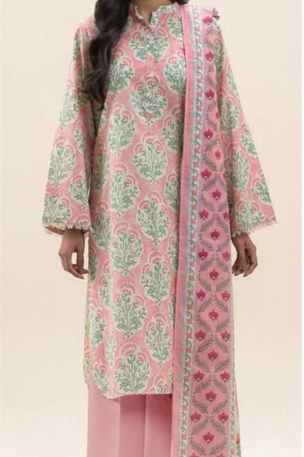Pink & Green Floral 3 Piece Digital Printed Lawn Suit Unstitched