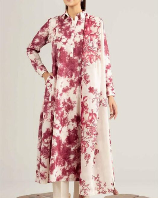 Unstitched Off-White Floral Printed Lawn 3 Piece Suit