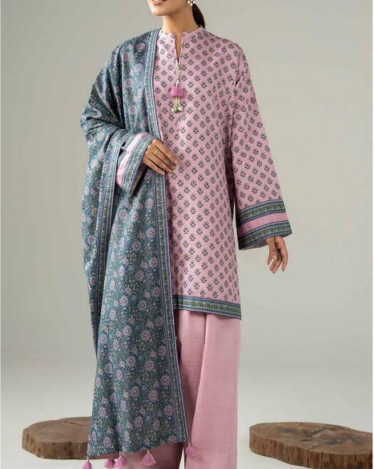 Unstitched Pink & Grey Ethnic Digital Printed Lawn 3 Piece Suit