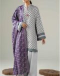 Grey & Purple Ethnic Printed Lawn 3 Piece Suit