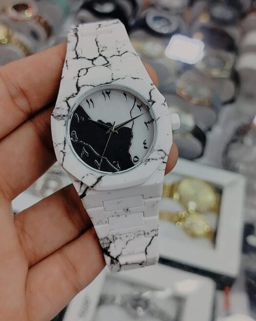 Arabic Dial Watch with White & Black Marble Pattern