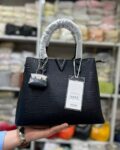 Black V-Logo Embossed Handbag