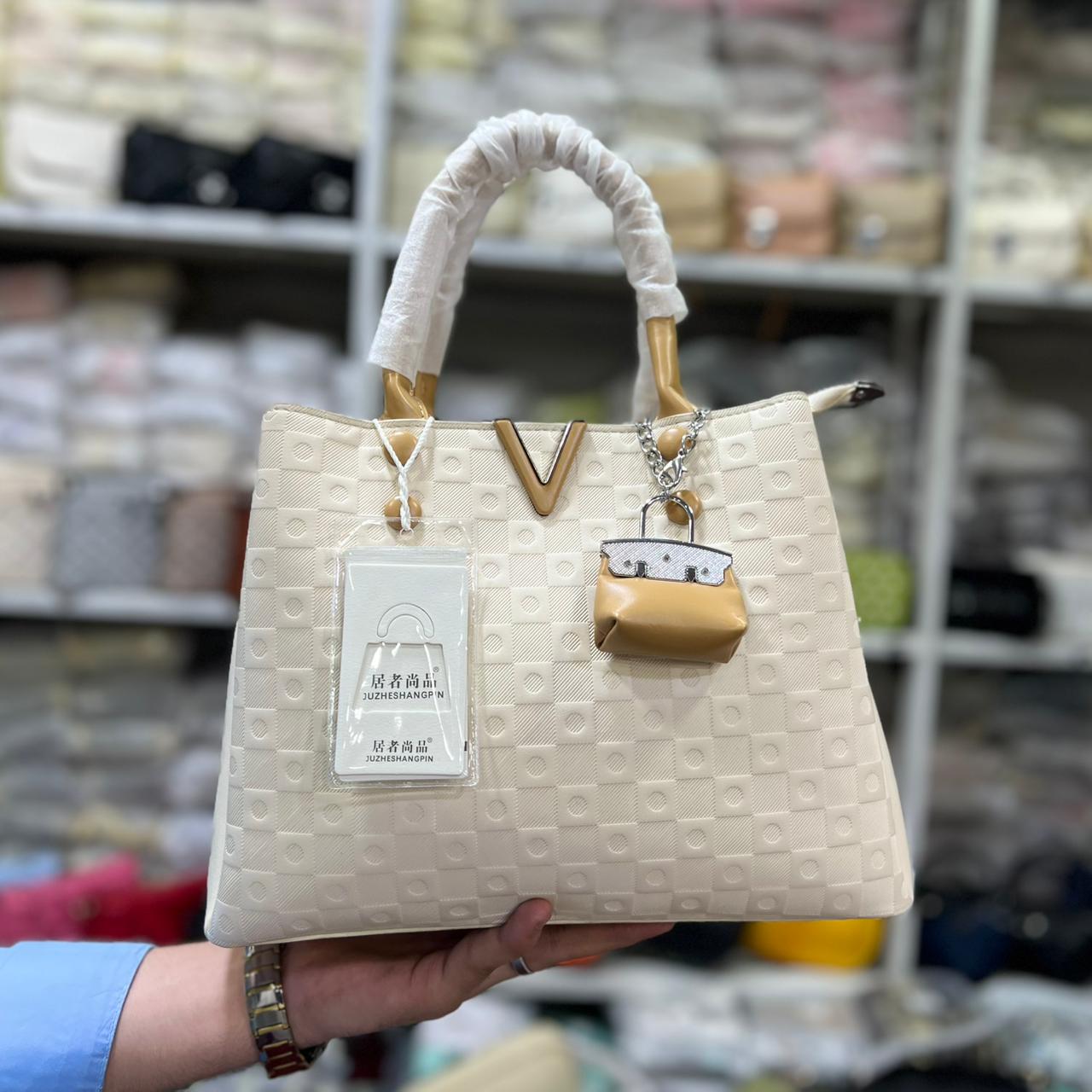 Premium White Handbag with Mini Pouch