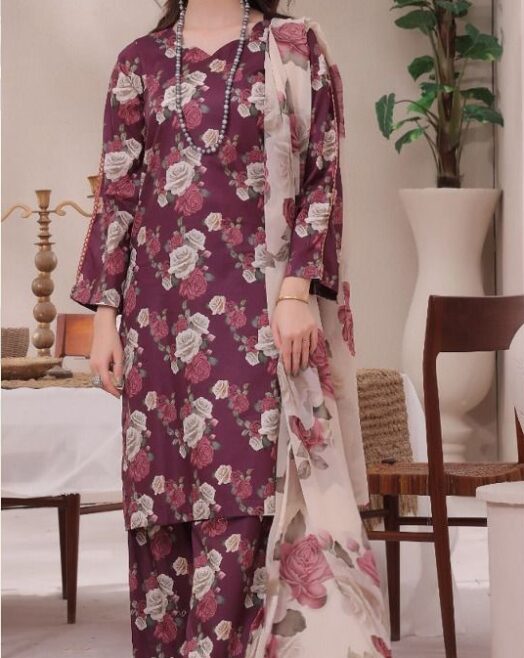 3 Piece Floral Printed Airjet Lawn Suit