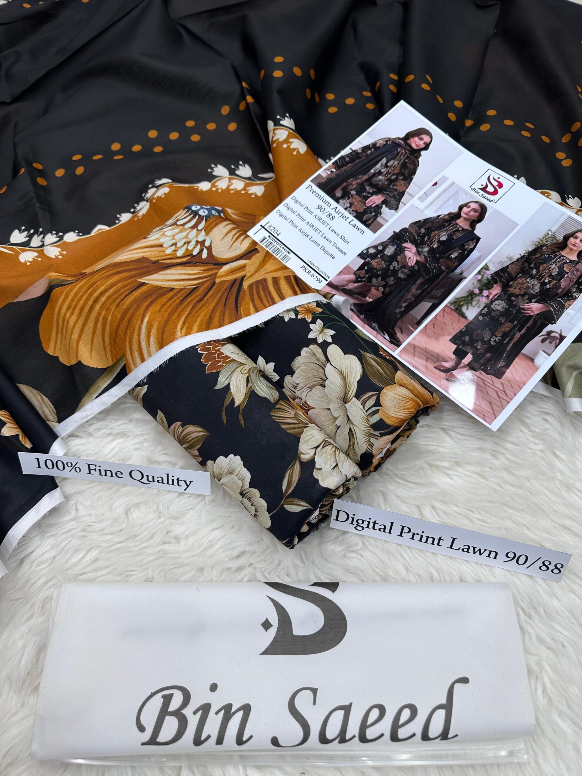 Bin Saeed All over Floral Printed Airjet Lawn Suit