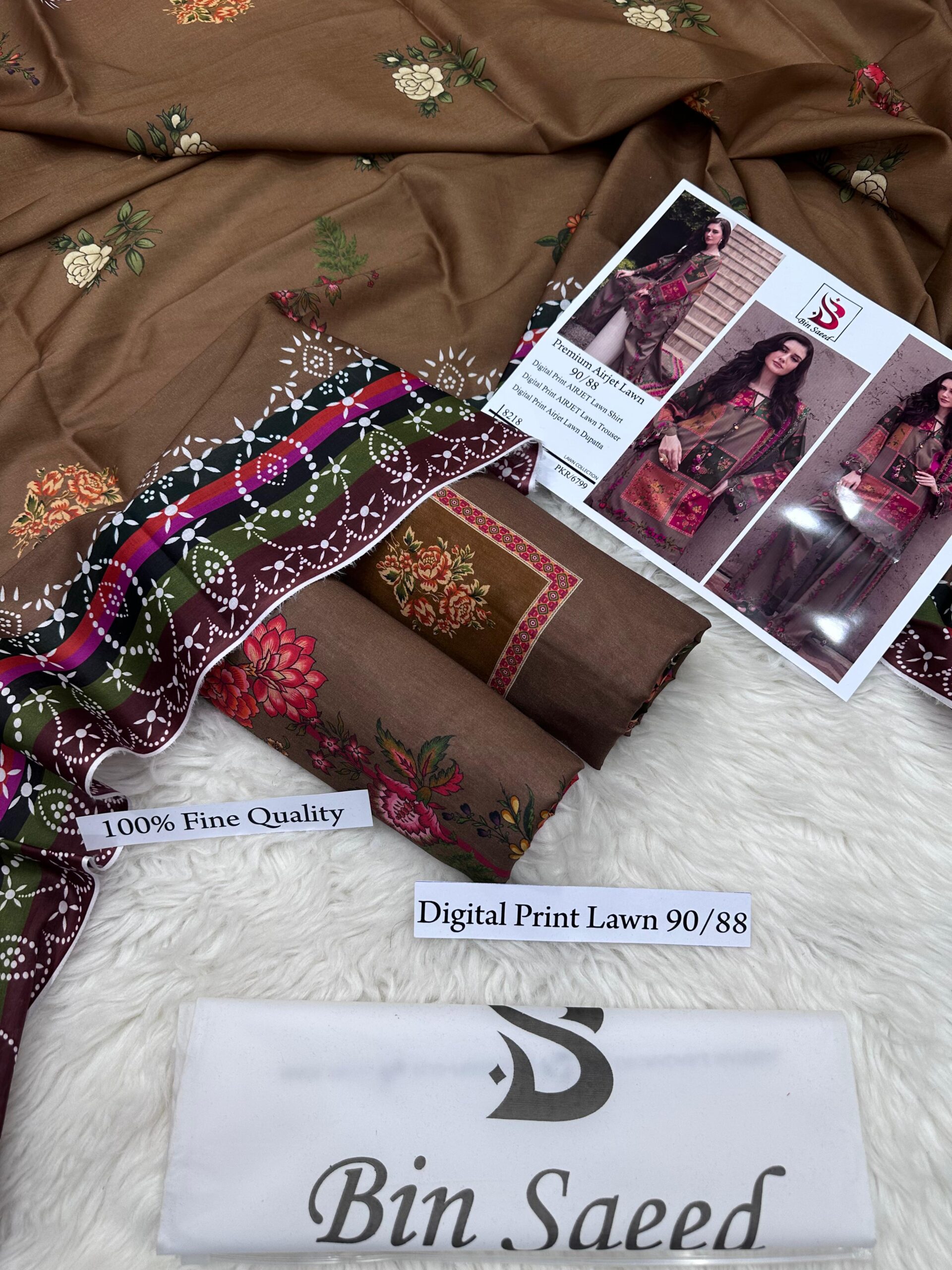 Bin Saeed Floral Printed Airjet Lawn 3 Piece Suit