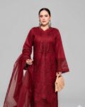 3 Piece Maroon Fully Embroidered Lawn Suit
