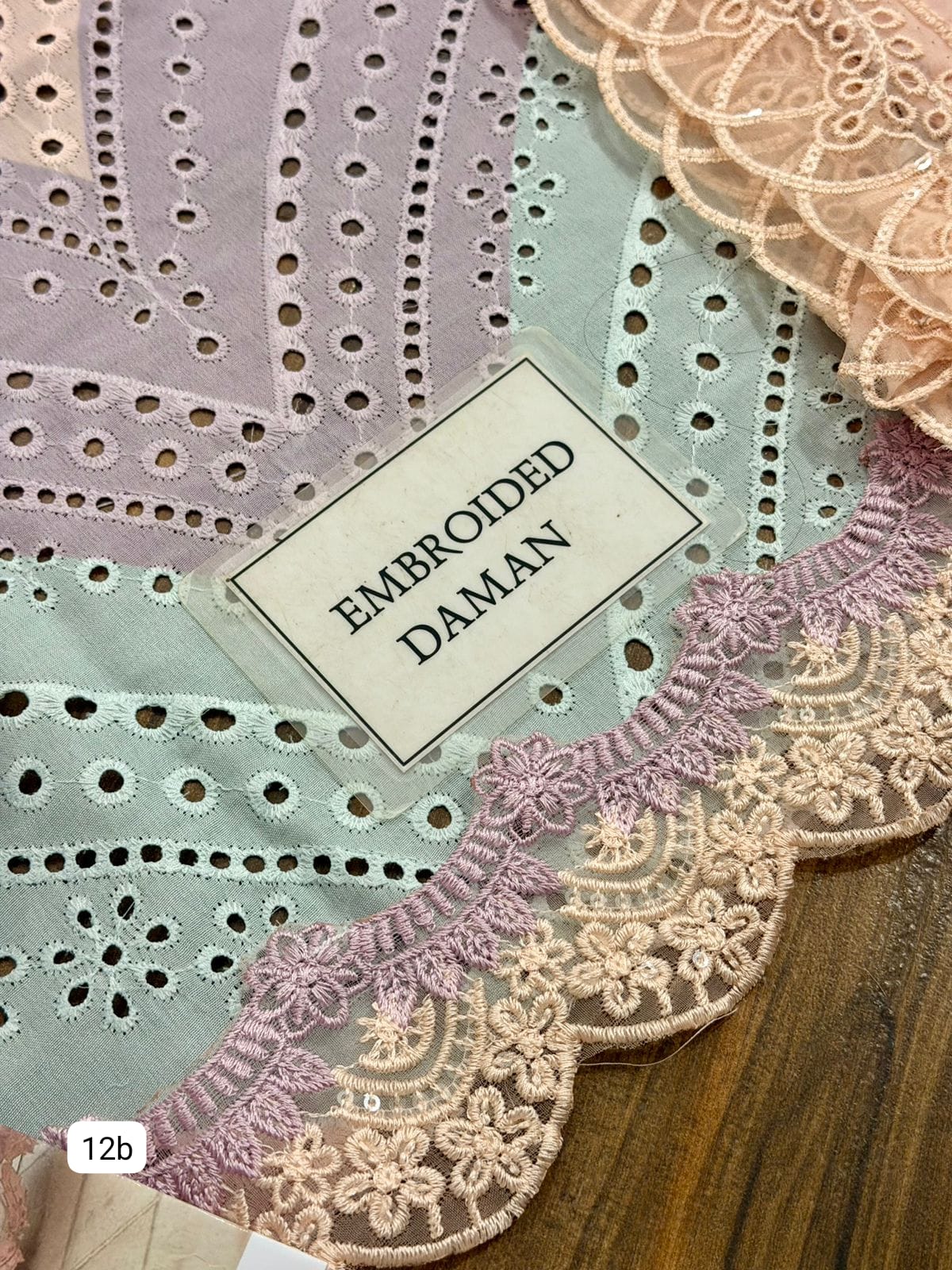 Pastel Chevron Schiffli Embroidered Swiss Lawn 3 Piece Suit