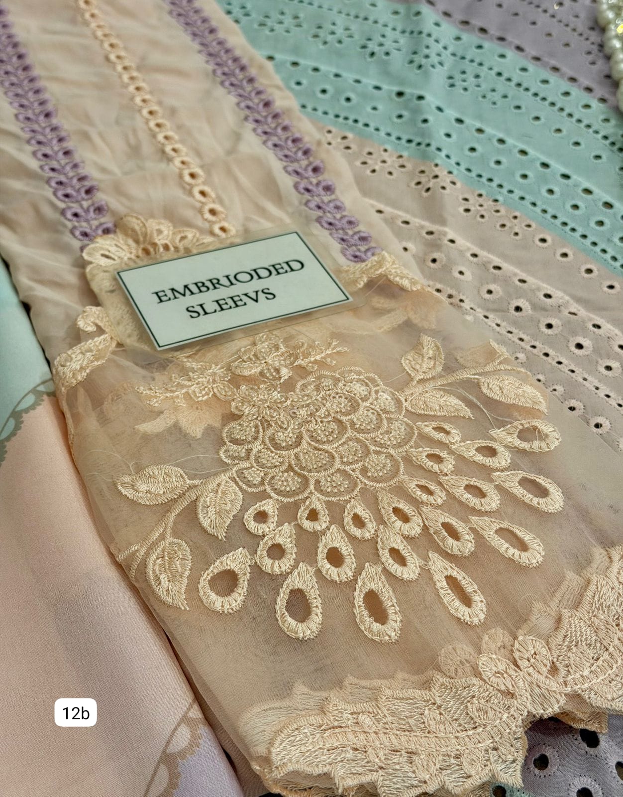 Pastel Chevron Schiffli Embroidered Swiss Lawn 3 Piece Suit