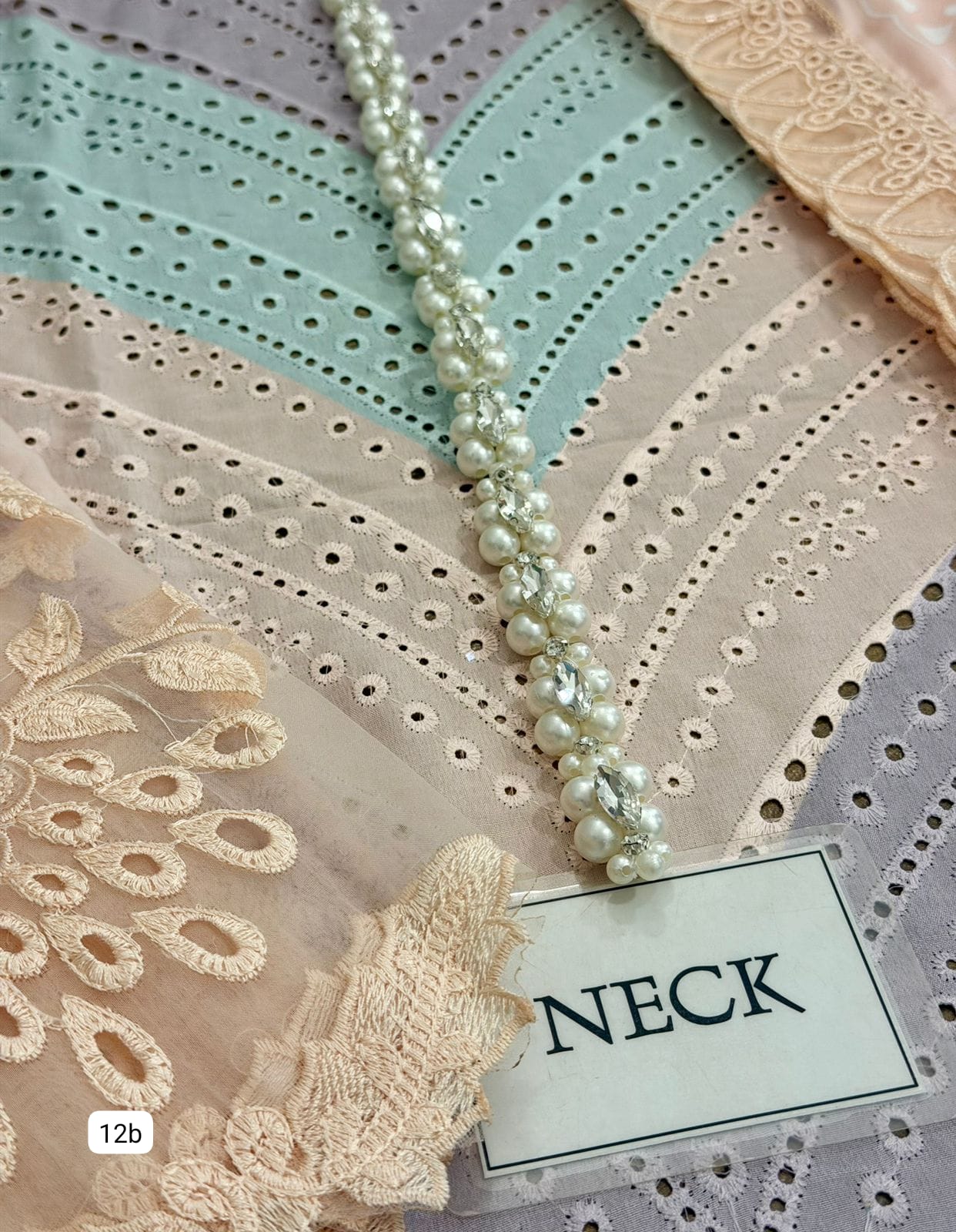 Pastel Chevron Schiffli Embroidered Swiss Lawn 3 Piece Suit