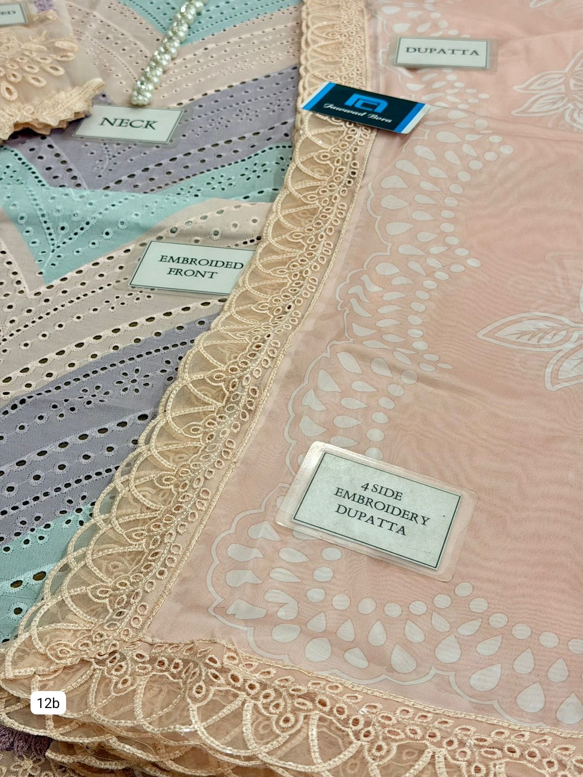 Pastel Chevron Schiffli Embroidered Swiss Lawn 3 Piece Suit