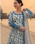 Hania Amir Blue Dress Printed Lawn 3 Piece Suit