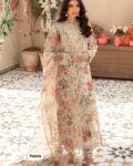 Vanya Unstitched Swiss Lawn Embroidered 3 Piece Suit – Floral Print with Embroidered Cutwork Cotton Net Dupatta