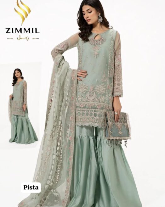 Heavy Embroidered Organza 3 Piece Suit