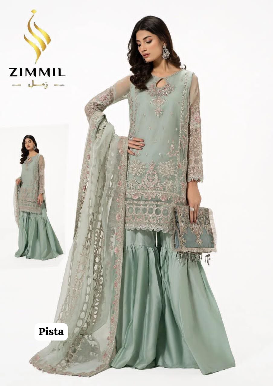 Heavy Embroidered Organza 3 Piece Suit