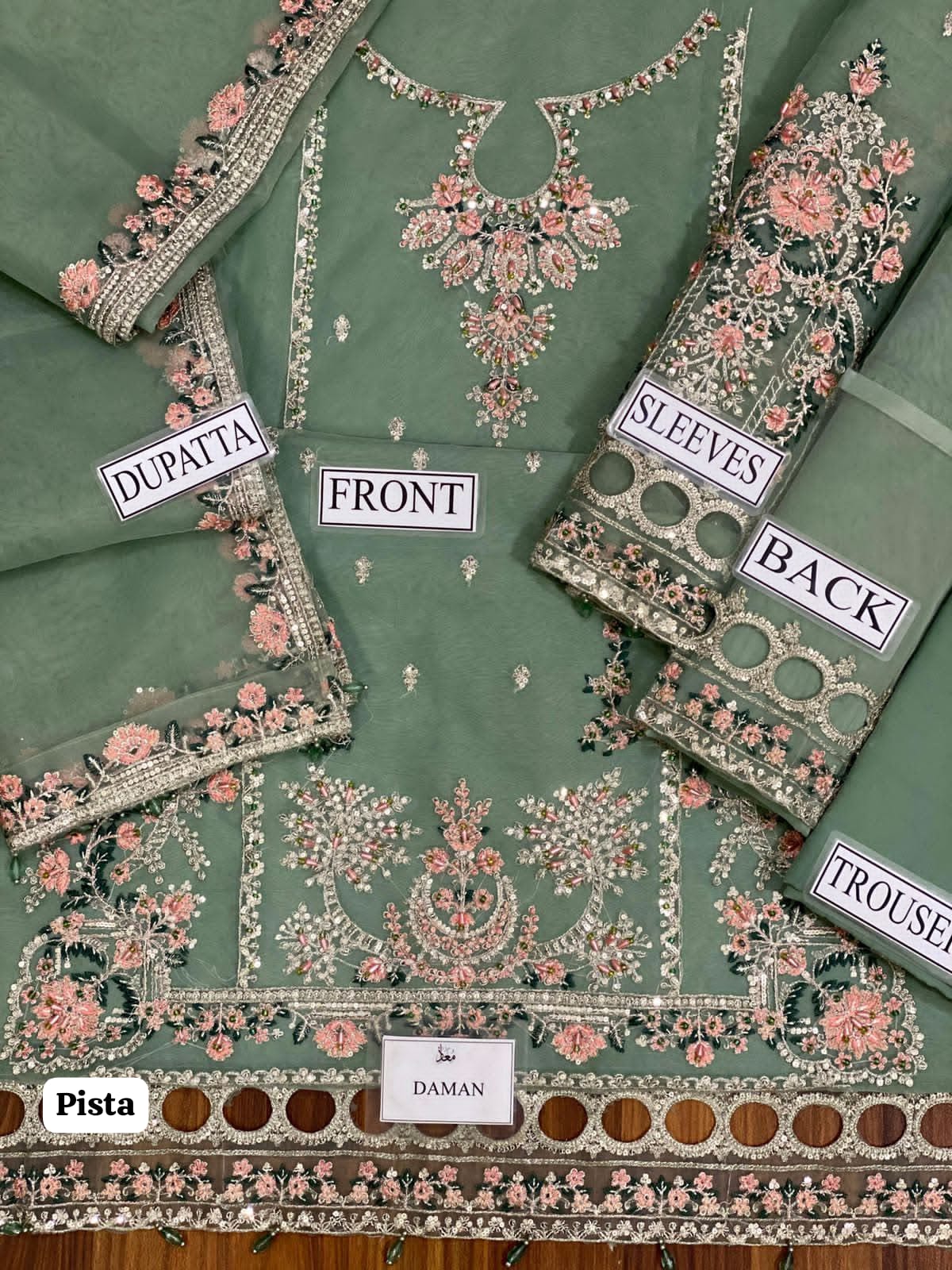 Heavy Embroidered Organza 3 Piece Suit
