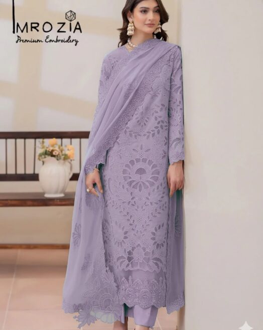 Unstitched Lawn Cotton 3 Piece Suit – Lilac Laser Cut