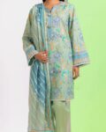 Unstitched Lawn 3 Piece Suit – Light Green & Blue
