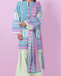Unstitched Lawn 3 Piece Suit – Light Green & Pink Geometric
