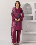 Stitched Lawn 3 Piece Digital Print Dress with Cotton Net Dupatta – Magenta Paisley