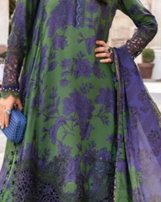Afpatch Airjet Lawn 3 Piece Suit with Chiffon Dupatta – Green & Purple
