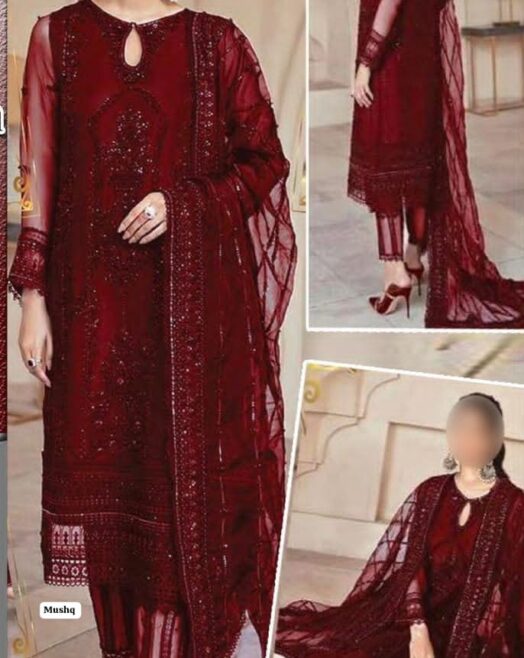 Unstitched Heavy Net Embroidered 3 Piece Suit