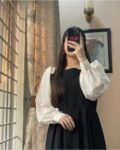 Black Elegant Georgette Flared Frock