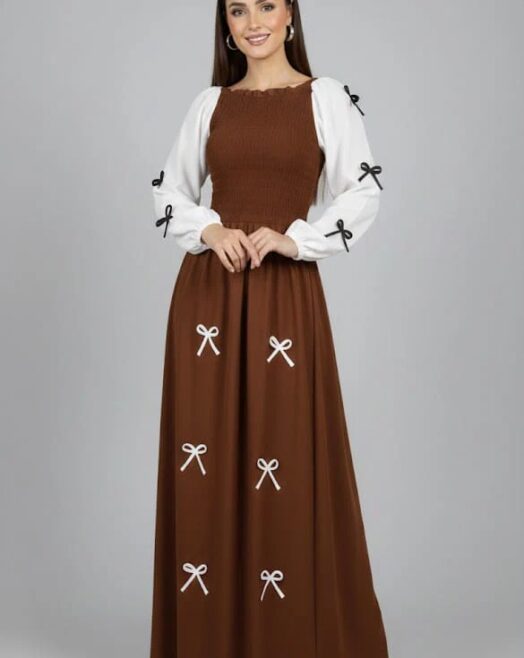 Wool Smocked Bow Maxi Dress