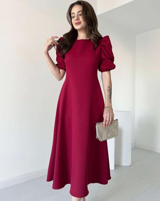 Georgette Balloon Sleeve Flared Maxi Dress