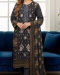 Unstitched 3 Piece Embroidered Airjet Lawn Suit with Lawn Dupatta – Dark Grey
