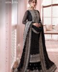 Unstitched 3 Piece Heavy Embroidered Chiffon Suit with Cutwork Dupatta – Black