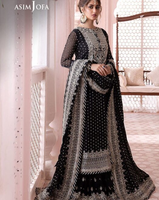 Unstitched 3 Piece Heavy Embroidered Chiffon Suit with Cutwork Dupatta – Black