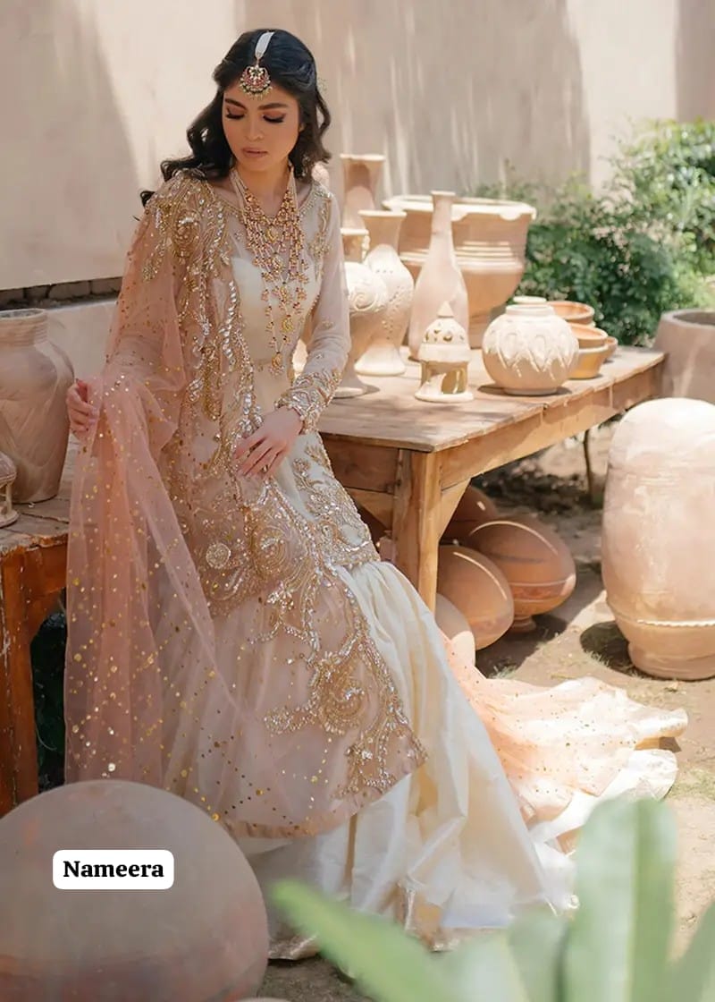 Unstitched 3 Piece Heavy Embroidered Organza Suit with Net Dupatta