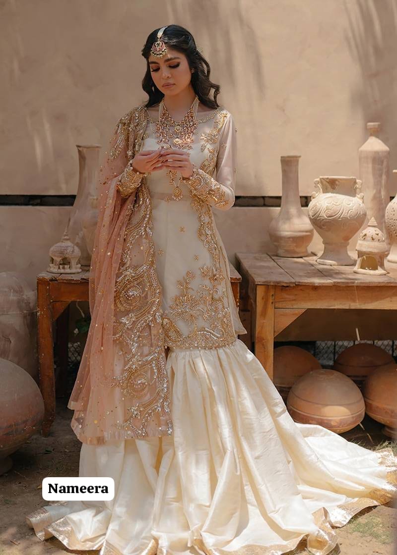 Unstitched 3 Piece Heavy Embroidered Organza Suit with Net Dupatta