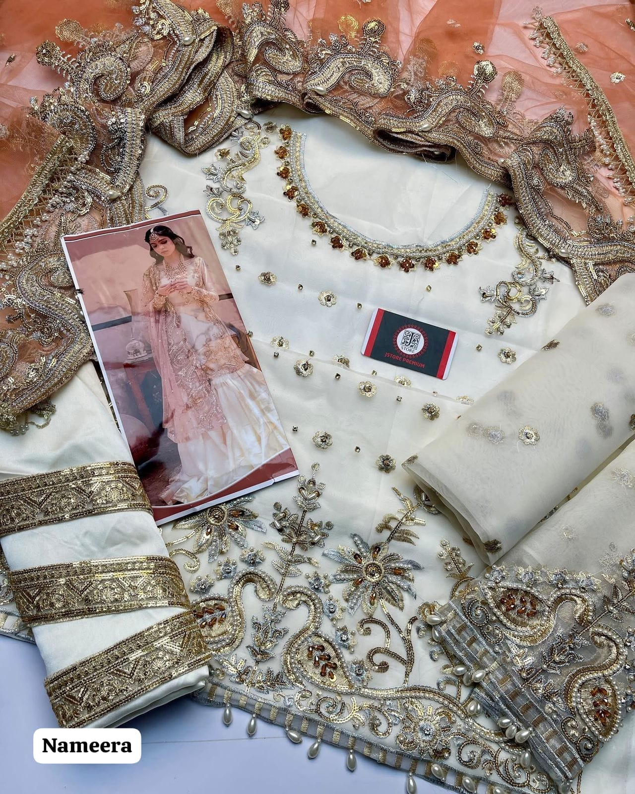 Unstitched 3 Piece Heavy Embroidered Organza Suit with Net Dupatta