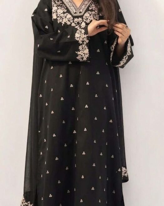 Unstitched Premium Embroidered Dhanak 3 Piece Suit
