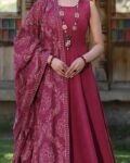 Unstitched 3 Piece Embroidered Suit with Embroidered Shawl – Plum