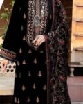 Dhanak Unstitched 3 Piece Embroidered Suit with Embroidered Shawl – Black