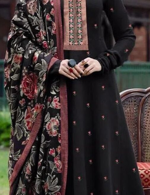 Dhanak Unstitched 3 Piece Embroidered Suit with Embroidered Shawl