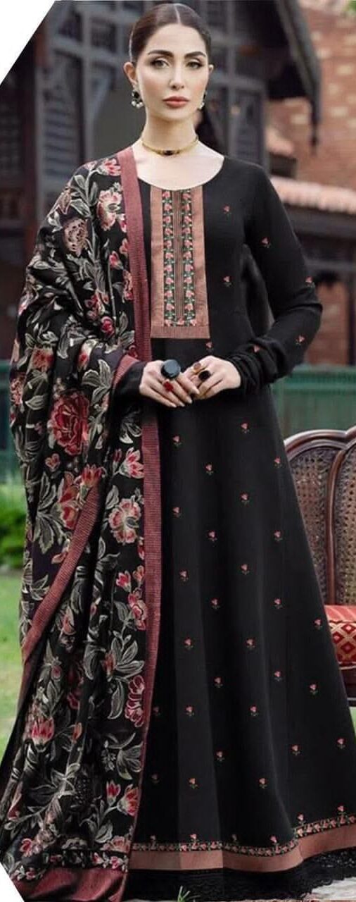Dhanak Unstitched 3 Piece Embroidered Suit with Embroidered Shawl
