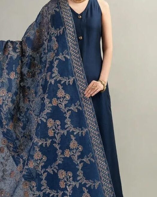 Bareeze Dhanak Unstitched 3 Piece Embroidered Suit with Embroidered Shawl – Blue