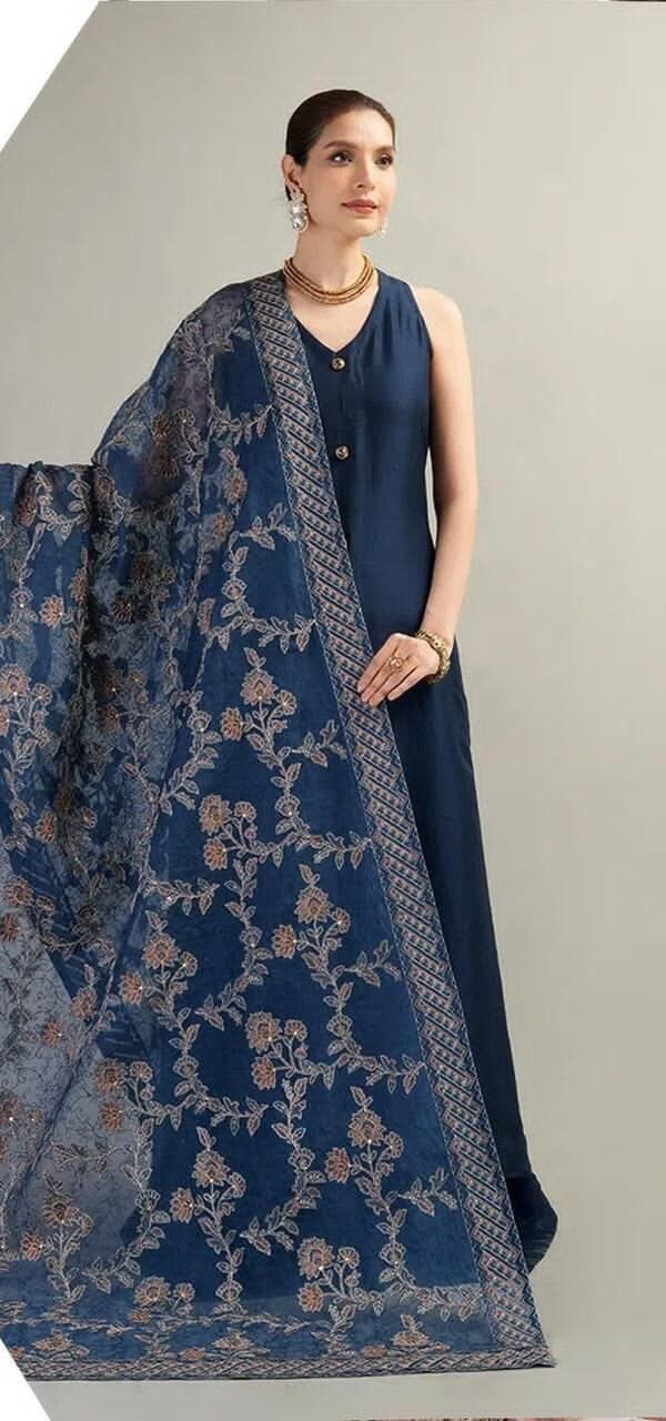 Bareeze Dhanak Unstitched 3 Piece Embroidered Suit with Embroidered Shawl – Blue