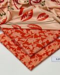 Linen Unstitched 3 Piece Printed Suit with Printed Linen Dupatta – Peach & Orange