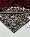 Linen Unstitched 3 Piece Printed Suit with Printed Linen Dupatta – Maroon & Leopard Print