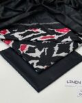 Linen Unstitched 3 Piece Printed Suit with Printed Linen Dupatta – Black & White