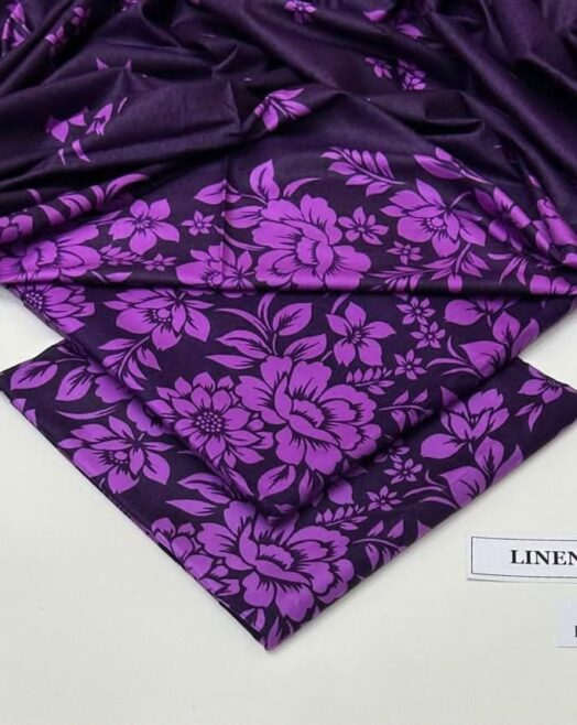 Linen Unstitched 3 Piece Printed Suit with Printed Linen Dupatta – Dark Purple