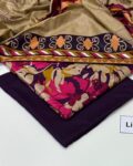 Linen Unstitched 3 Piece Printed Suit with Printed Linen Dupatta – Beige & Magenta